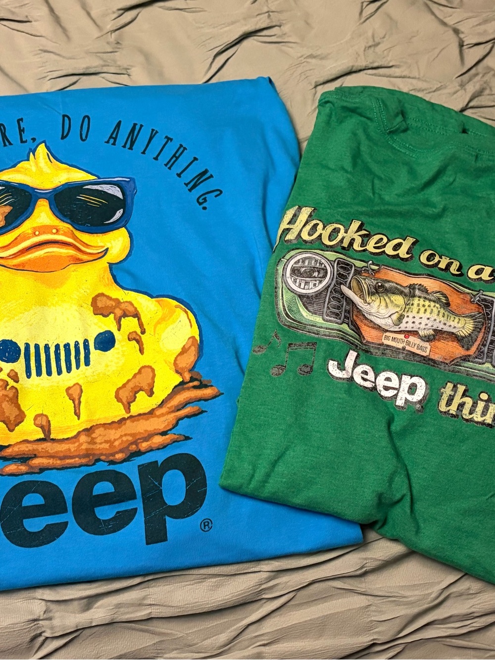 Jeep Tshirts Turquoise Short-Sleeve Tee with Yellow Duck Graphic and Green Jeep
